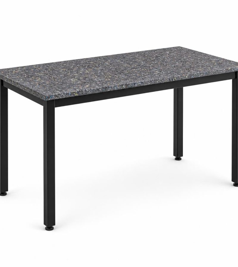 Single rectangular student table with recycled plastic top showing visible speckled texture with mixed color flecks2